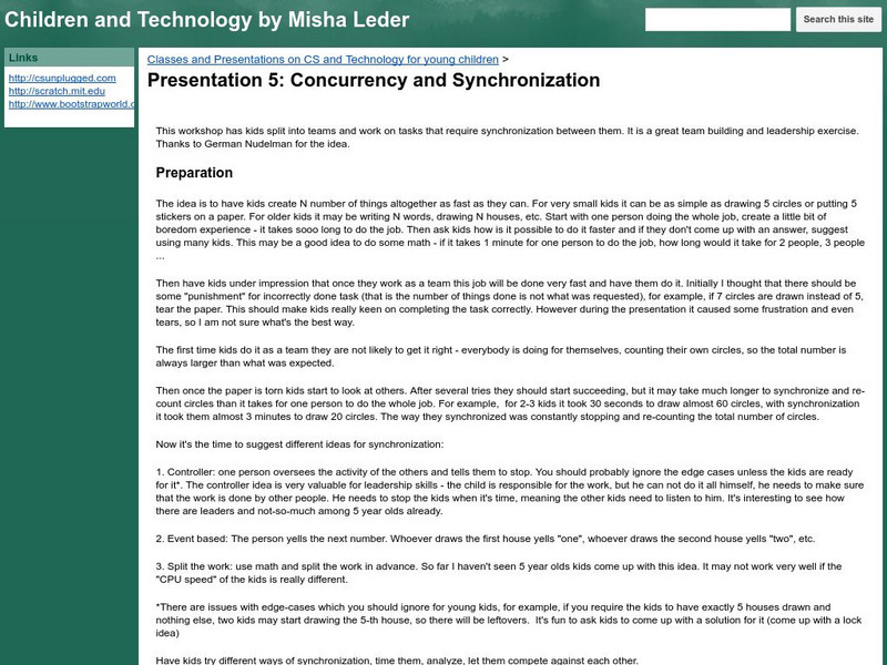 Google for Education: Children and Technology: Concurrency and Synchronization Lesson Plan Google for Education: Children and Technology: Concurrency and Synchronization Lesson Plan