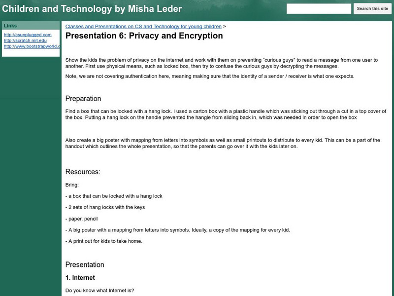 Google for Education: Children and Technology: Privacy and Encryption Lesson Plan Google for Education: Children and Technology: Privacy and Encryption Lesson Plan