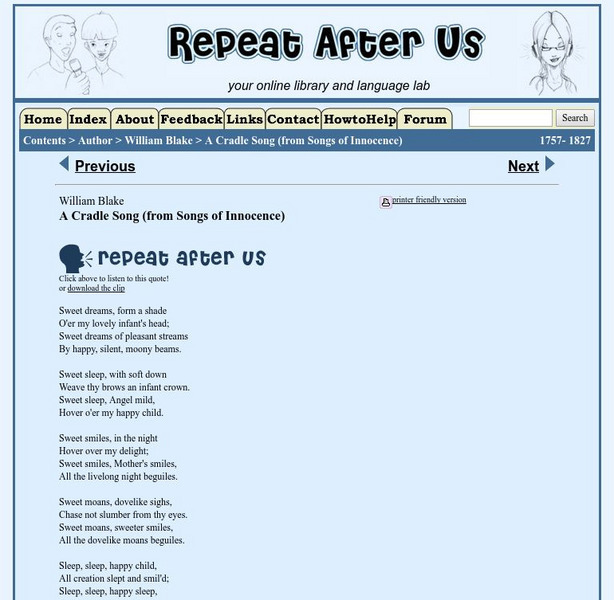 Repeat After Us: A Cradle Song Activity Repeat After Us: A Cradle Song Activity