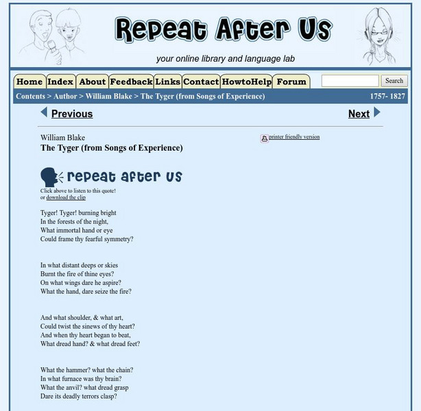 Repeat After Us: The Tyger Activity Repeat After Us: The Tyger Activity