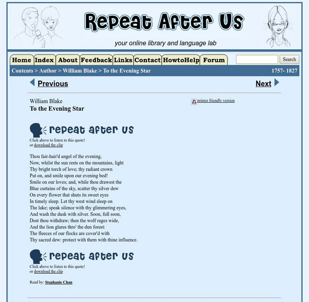Repeat After Us: To the Evening Star Activity Repeat After Us: To the Evening Star Activity