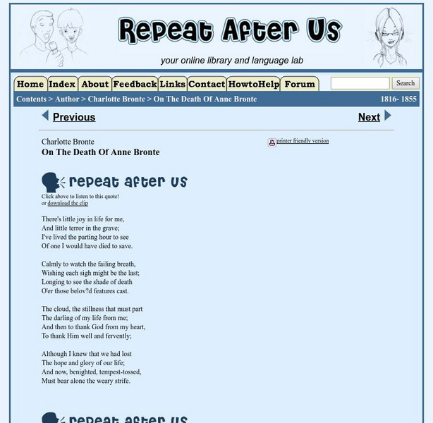 Repeat After Us: On the Death of Anne Bronte Activity Repeat After Us: On the Death of Anne Bronte Activity