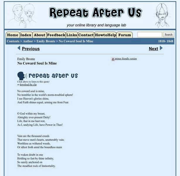 Repeat After Us: No Coward Soul Is Mine Activity Repeat After Us: No Coward Soul Is Mine Activity