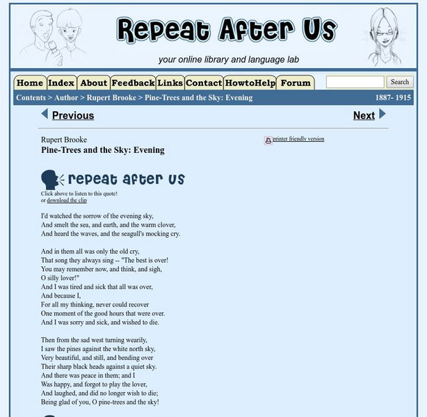 Repeat After Us: Pine Trees and the Sky: Evening Activity Repeat After Us: Pine Trees and the Sky: Evening Activity