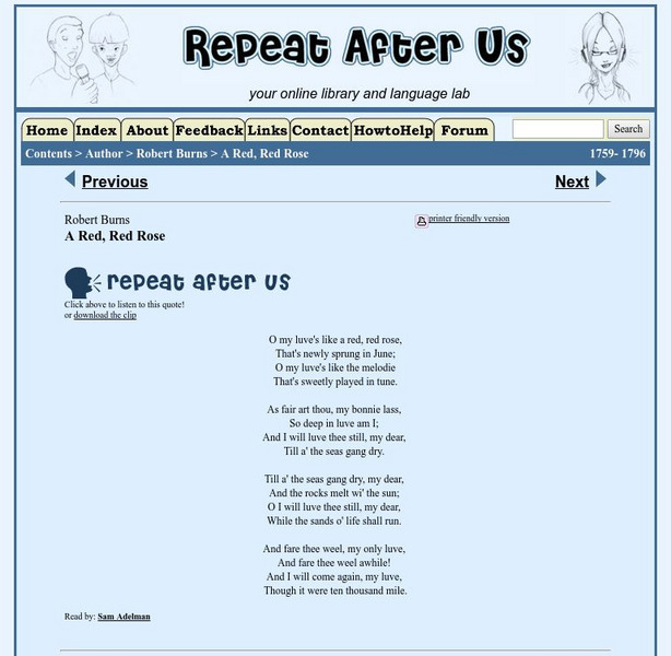 Repeat After Us: A Red, Red Rose Activity Repeat After Us: A Red, Red Rose Activity