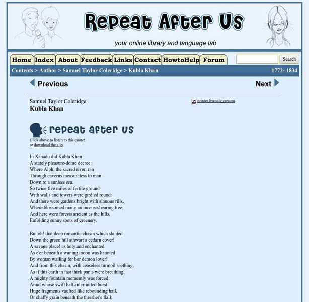 Repeat After Us: Kubla Khan Activity Repeat After Us: Kubla Khan Activity