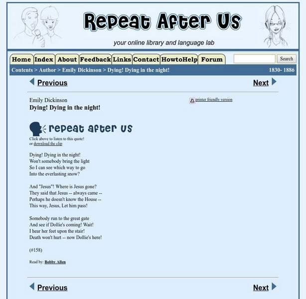 Repeat After Us: Dying! Dying in the Night! Activity Repeat After Us: Dying! Dying in the Night! Activity