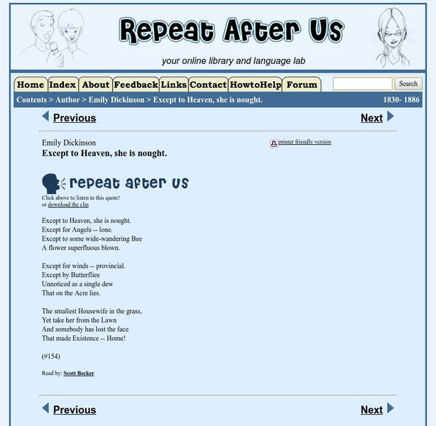 Repeat After Us: Except to Heaven, She Is Nought Activity Repeat After Us: Except to Heaven, She Is Nought Activity