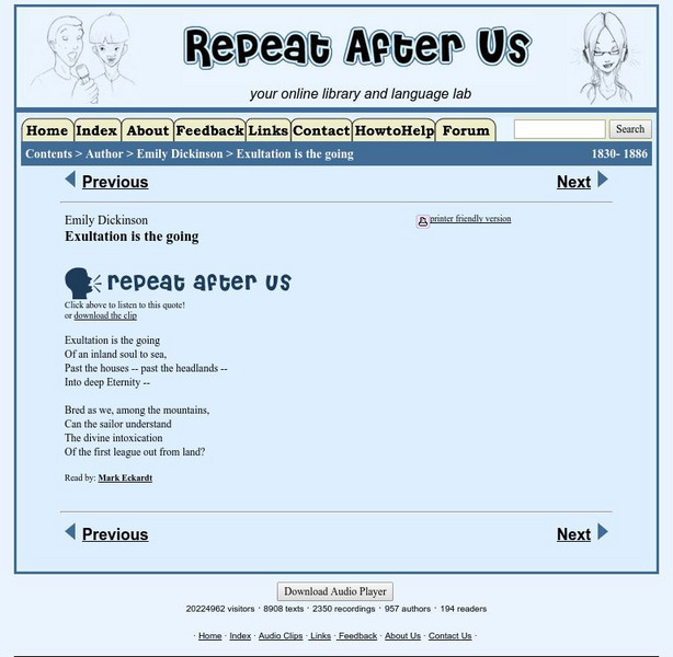 Repeat After Us: Exultation Is the Going Activity Repeat After Us: Exultation Is the Going Activity