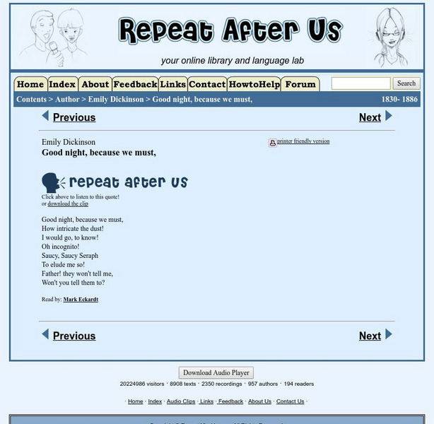 Repeat After Us: Good Night, Because We Must Activity Repeat After Us: Good Night, Because We Must Activity