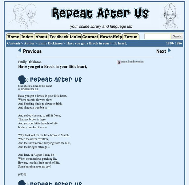 Repeat After Us: Have You Got a Brook in Your Litte Heart? Activity Repeat After Us: Have You Got a Brook in Your Litte Heart? Activity