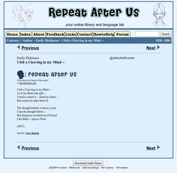 Repeat After Us: I Felt a Cleaving in My Mind Activity Repeat After Us: I Felt a Cleaving in My Mind Activity