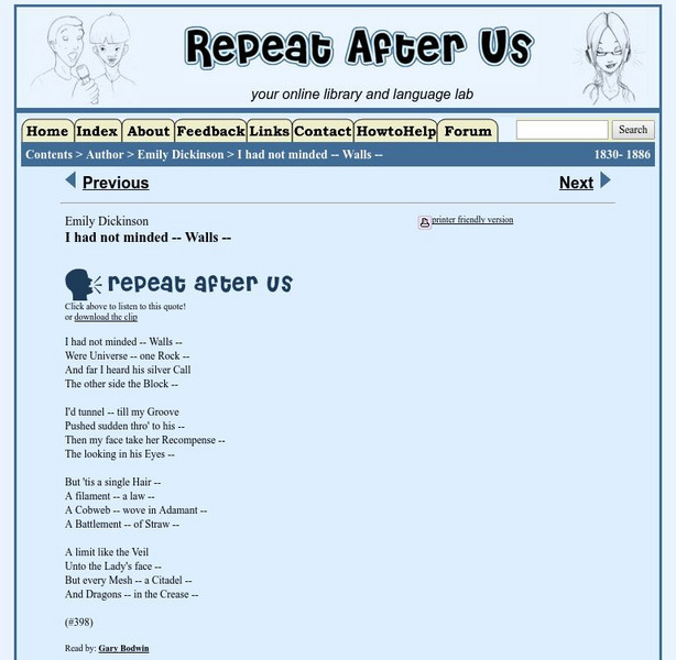 Repeat After Us: I Had Not Minded Walls Activity Repeat After Us: I Had Not Minded Walls Activity