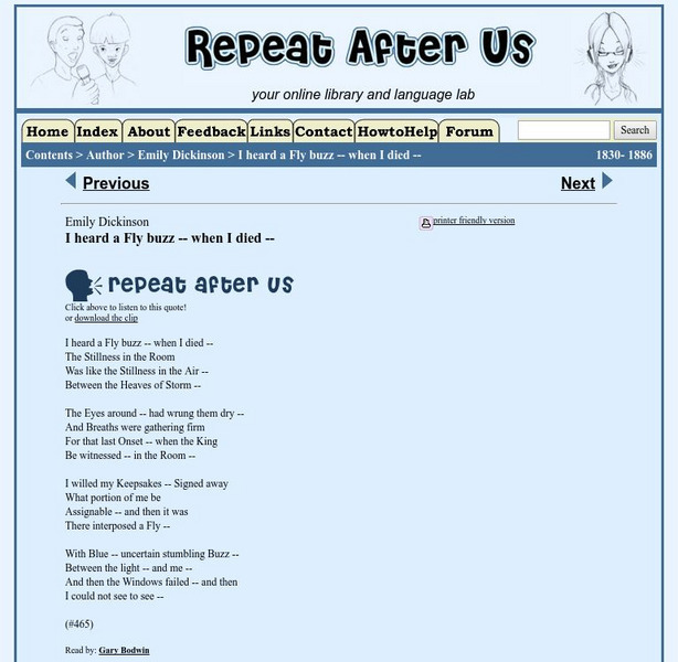 Repeat After Us: I Heard a Fly Buzz When I Died Activity Repeat After Us: I Heard a Fly Buzz When I Died Activity