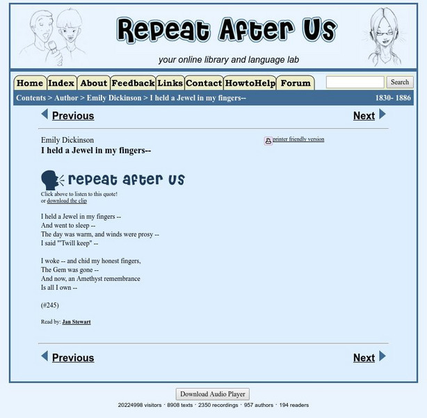Repeat After Us: I Held a Jewel in My Fingers Activity Repeat After Us: I Held a Jewel in My Fingers Activity