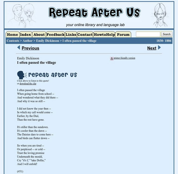 Repeat After Us: I Often Passed the Village Activity Repeat After Us: I Often Passed the Village Activity