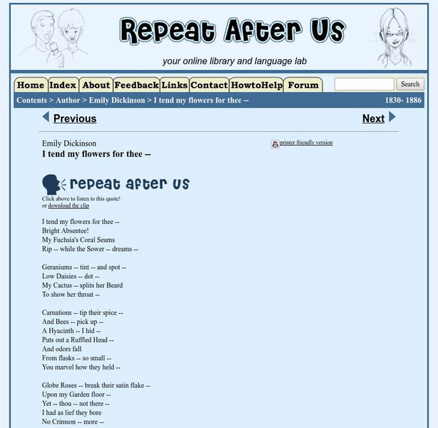Repeat After Us: I Tend My Flowers for Thee Activity Repeat After Us: I Tend My Flowers for Thee Activity
