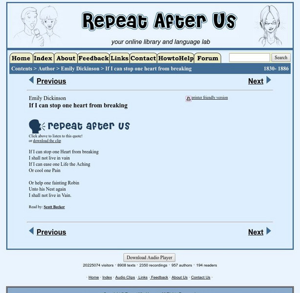 Repeat After Us: If I Can Stop One Heart From Breaking Activity Repeat After Us: If I Can Stop One Heart From Breaking Activity