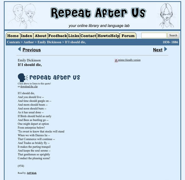 Repeat After Us: If I Should Die Activity Repeat After Us: If I Should Die Activity