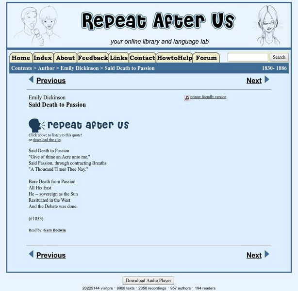 Repeat After Us: Said Death to Passion Activity Repeat After Us: Said Death to Passion Activity