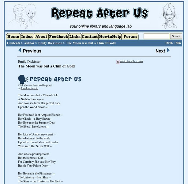 Repeat After Us: The Moon Was but a Chin of Gold Activity Repeat After Us: The Moon Was but a Chin of Gold Activity