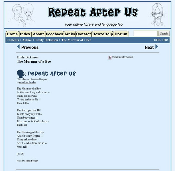 Repeat After Us: The Murmur of a Bee Activity Repeat After Us: The Murmur of a Bee Activity