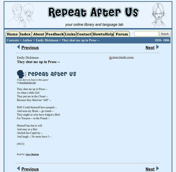 Repeat After Us: They Shut Me Up in Prose Activity Repeat After Us: They Shut Me Up in Prose Activity