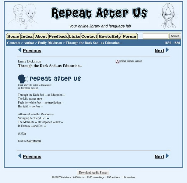 Repeat After Us: Through the Dark Sod as Education Activity Repeat After Us: Through the Dark Sod as Education Activity