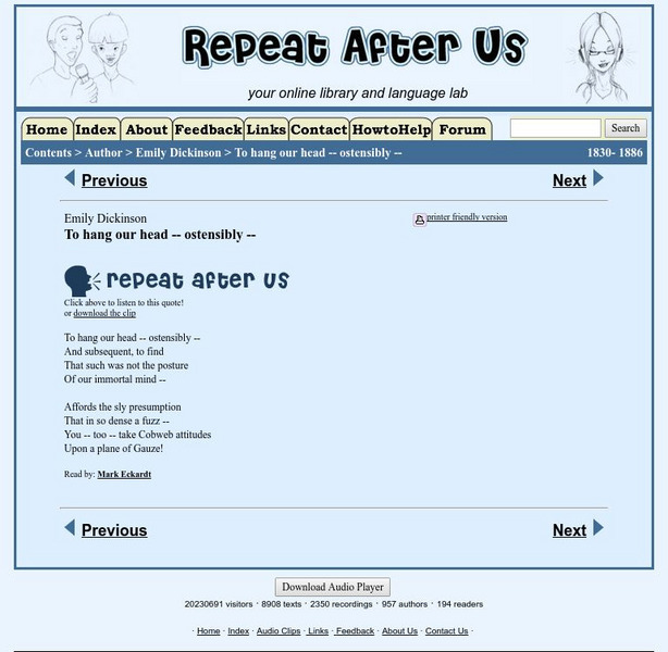 Repeat After Us: To Hang Our Head Ostensibly Activity Repeat After Us: To Hang Our Head Ostensibly Activity
