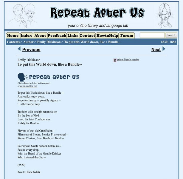 Repeat After Us: To Put This World Down, Like a Bundle Activity Repeat After Us: To Put This World Down, Like a Bundle Activity