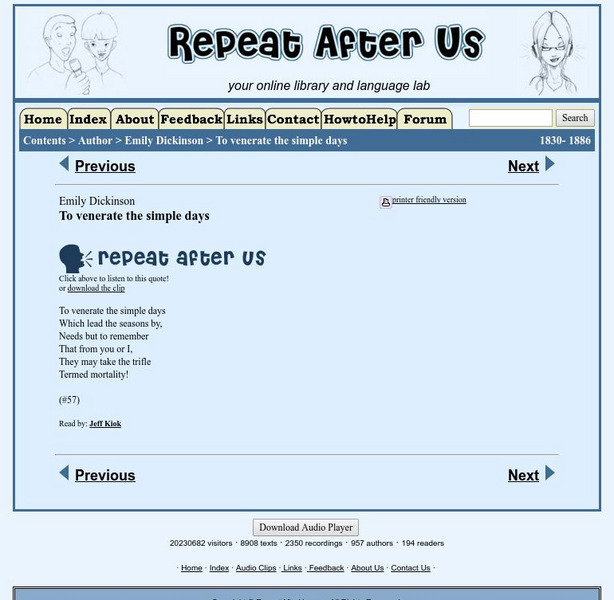 Repeat After Us: To Venerate the Simple Days Activity Repeat After Us: To Venerate the Simple Days Activity