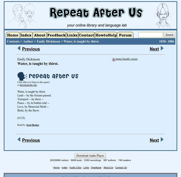 Repeat After Us: Water, Is Taught by Thirst Activity Repeat After Us: Water, Is Taught by Thirst Activity