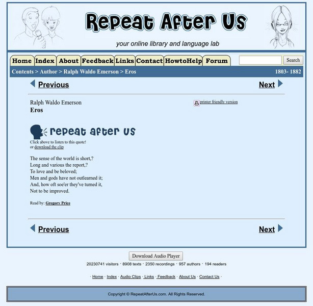 Repeat After Us: "Eros" by Ralph Waldo Emerson Primary Repeat After Us: "Eros" by Ralph Waldo Emerson Primary