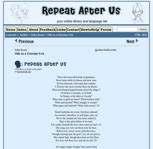 Repeat After Us: "Ode to a Grecian Urn" by John Keats Primary Repeat After Us: "Ode to a Grecian Urn" by John Keats Primary