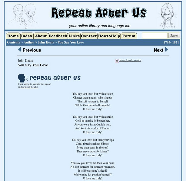 Repeat After Us: "You Say You Love" by John Keats Primary