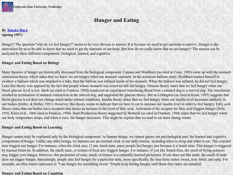 California State University: Hunger and Eating Article