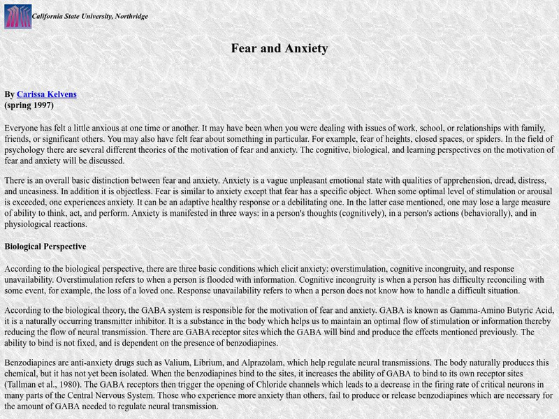 California State University: Fear and Anxiety Article California State University: Fear and Anxiety Article