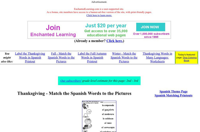 Enchanted Learning: Thanksgiving Match the Spanish Words to the Pictures Activity Enchanted Learning: Thanksgiving Match the Spanish Words to the Pictures Activity