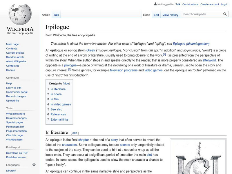 Wikipedia: Epilogue Handout Wikipedia: Epilogue Handout