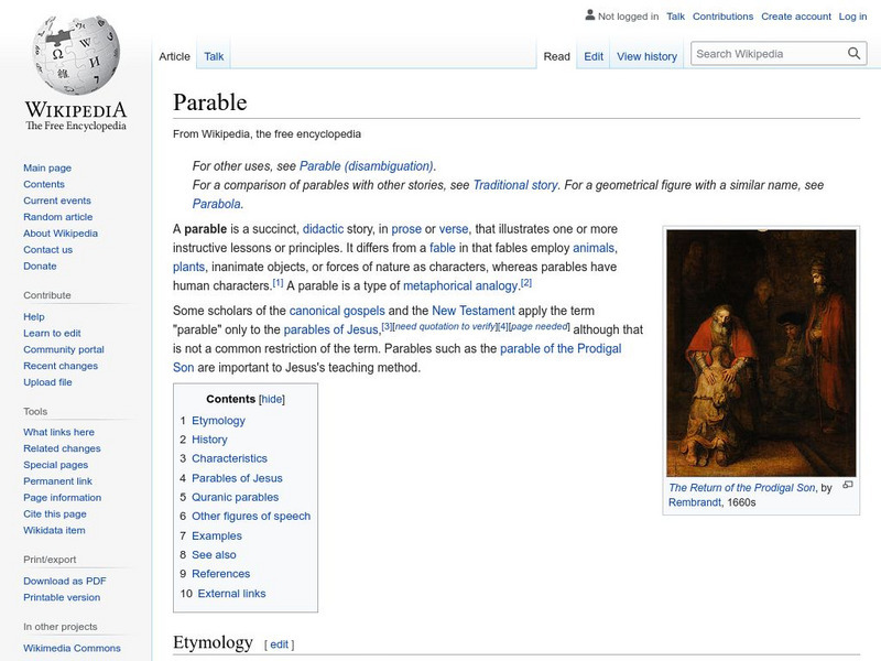 Wikipedia: Parable Handout Wikipedia: Parable Handout