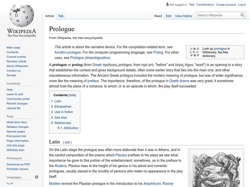 Wikipedia: Prologue Handout Wikipedia: Prologue Handout