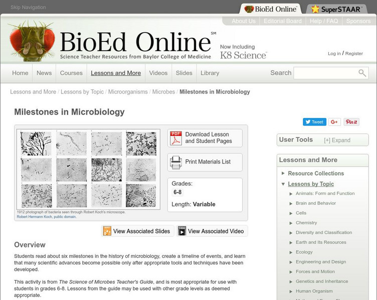 Bio Ed Online: The Science of Microbes: Milestones in Microbiology Lesson Plan Bio Ed Online: The Science of Microbes: Milestones in Microbiology Lesson Plan