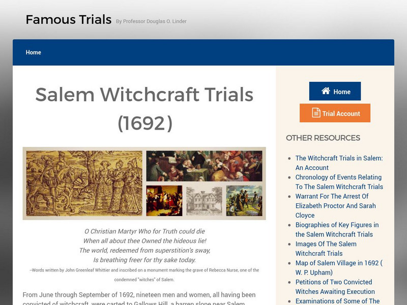 Famous Trials: A Brief History of Witchcraft Persecutions Before Salem Handout Famous Trials: A Brief History of Witchcraft Persecutions Before Salem Handout