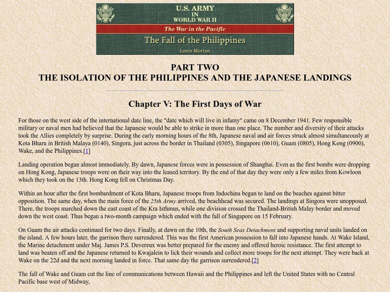 Ibiblio: Hyper War: u.s. Army in Wwii: Fall of the Philippines: First Days of War Website