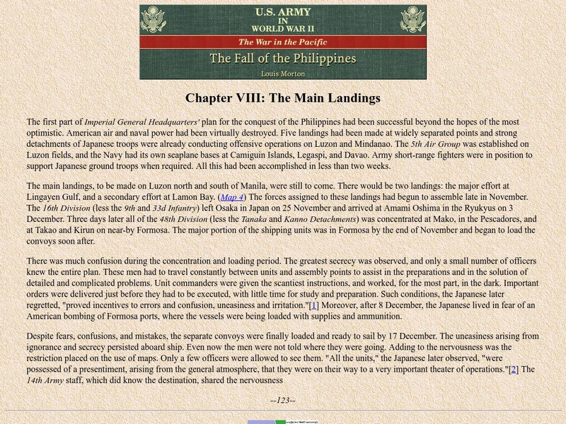 Ibiblio: Hyper War: u.s. Army in Wwii: Fall of the Philippines: The Main Landings Website Ibiblio: Hyper War: u.s. Army in Wwii: Fall of the Philippines: The Main Landings Website