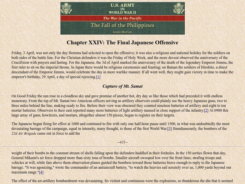 Ibiblio: Hyper War: u.s. Army Wwii: Fall of Philippines: Final Japanese Offensive Website