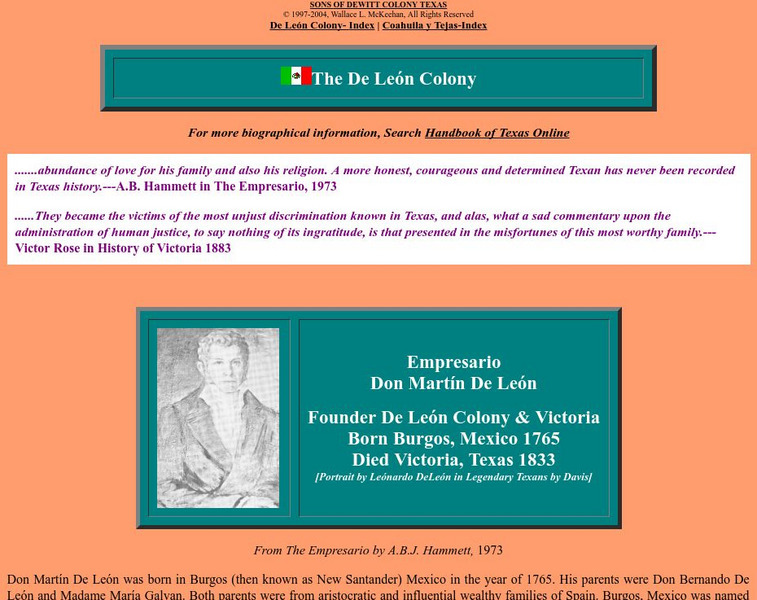 Sons of De Witt Colony Texas: The De Leon Colony: Empresario Don Martin De Leon Article Sons of De Witt Colony Texas: The De Leon Colony: Empresario Don Martin De Leon Article