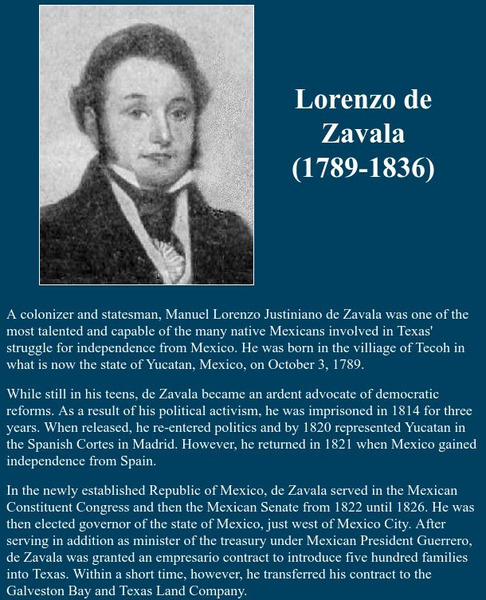 Lone Star Junction: Lorenzo De Zavala (1789 1836) Handout Lone Star Junction: Lorenzo De Zavala (1789 1836) Handout