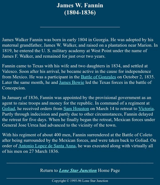 Lone Star Junction: James W. Fannin (1804 1836) Handout Lone Star Junction: James W. Fannin (1804 1836) Handout