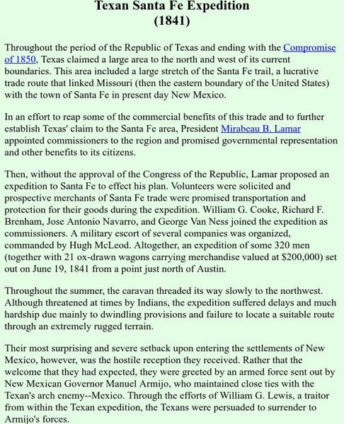 Lone Star Junction: Texan Santa Fe Expedition (1841) Handout